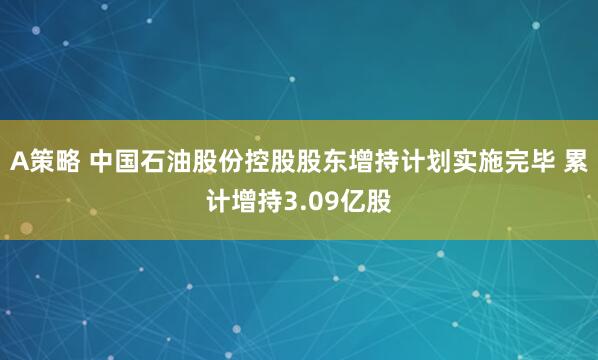 A策略 中国石油股份控股股东增持计划实施完毕 累计增持3.09亿股